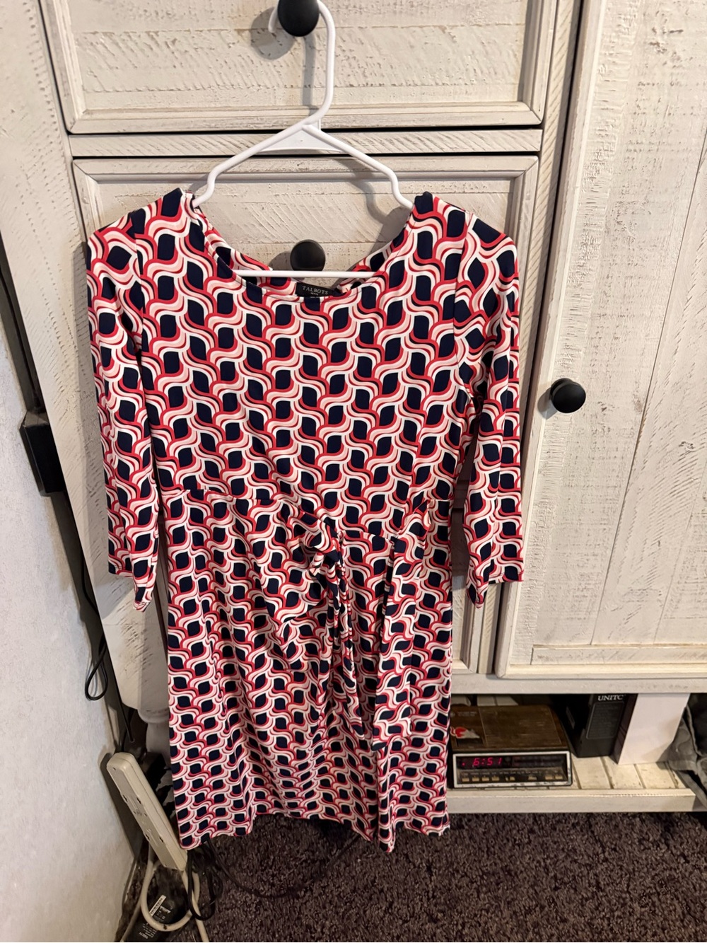 Talbots Navy, Pink & White Geometric Midi Dress